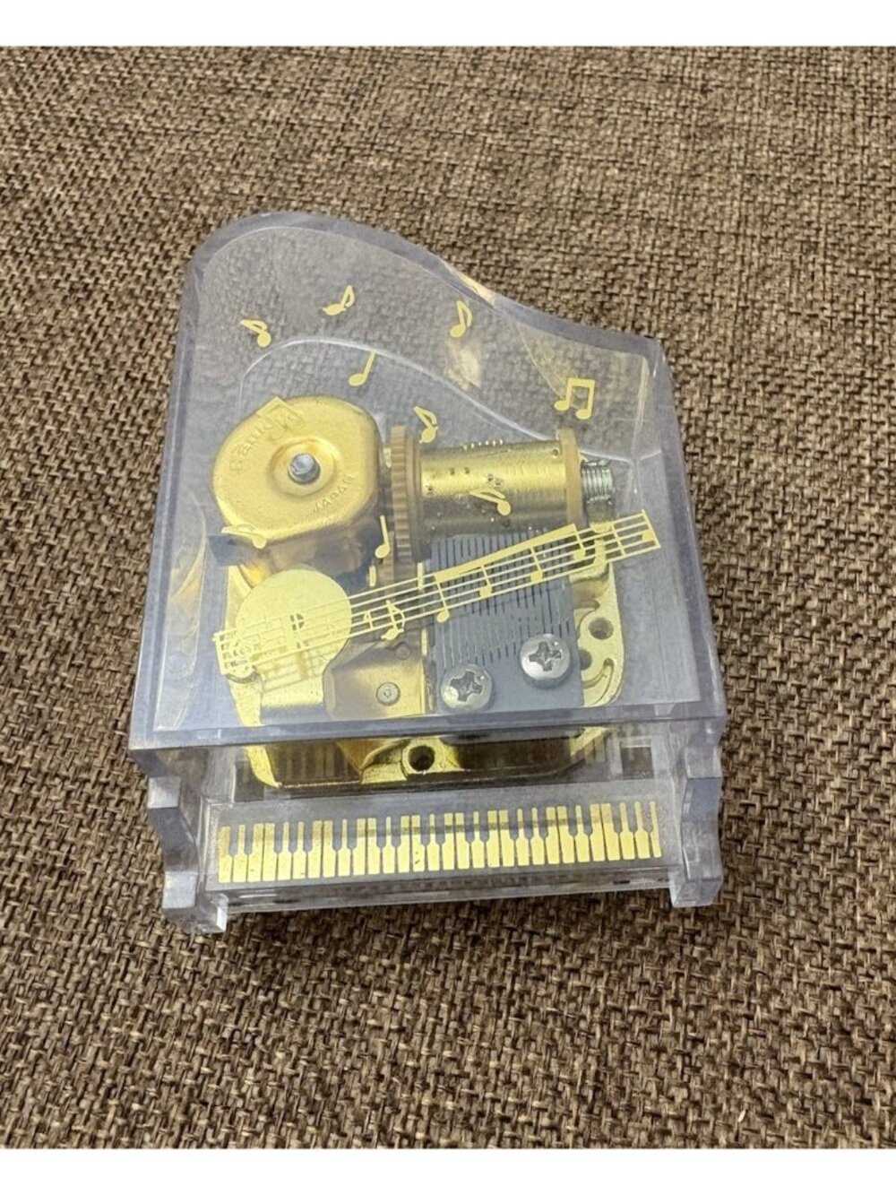 Vintage Acrylic Mini Grand Piano Music Box, “Memory” from Cats, 1970’s